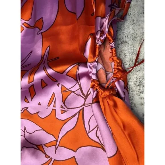 Christian Lacroix Midi Dress M Silky Satin Floral Cutout Resort Beach $460 - Picture 5 of 12